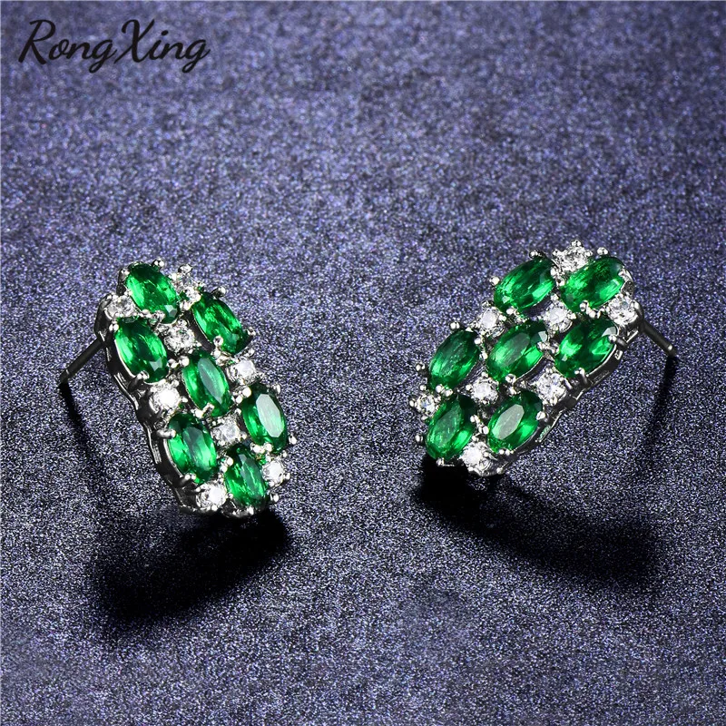 RongXing 6 стиль полный камень фиолетовый/красный/зеленый Овальный Серьги гвоздики