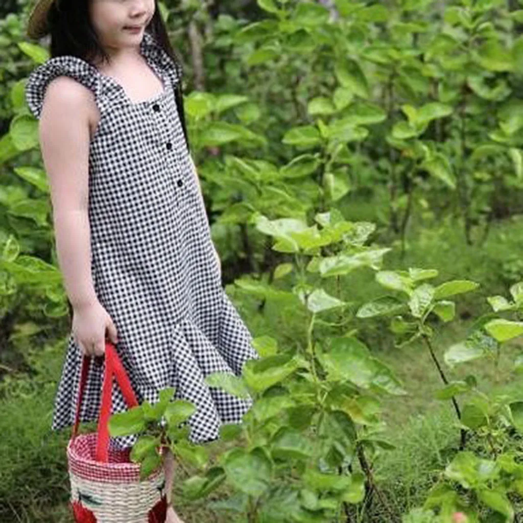 Fashsiualy Girls Summer Baby Dress Kids Clothes Toddler Sleeveless Plaid Print Pleated Dresses | Детская одежда и обувь