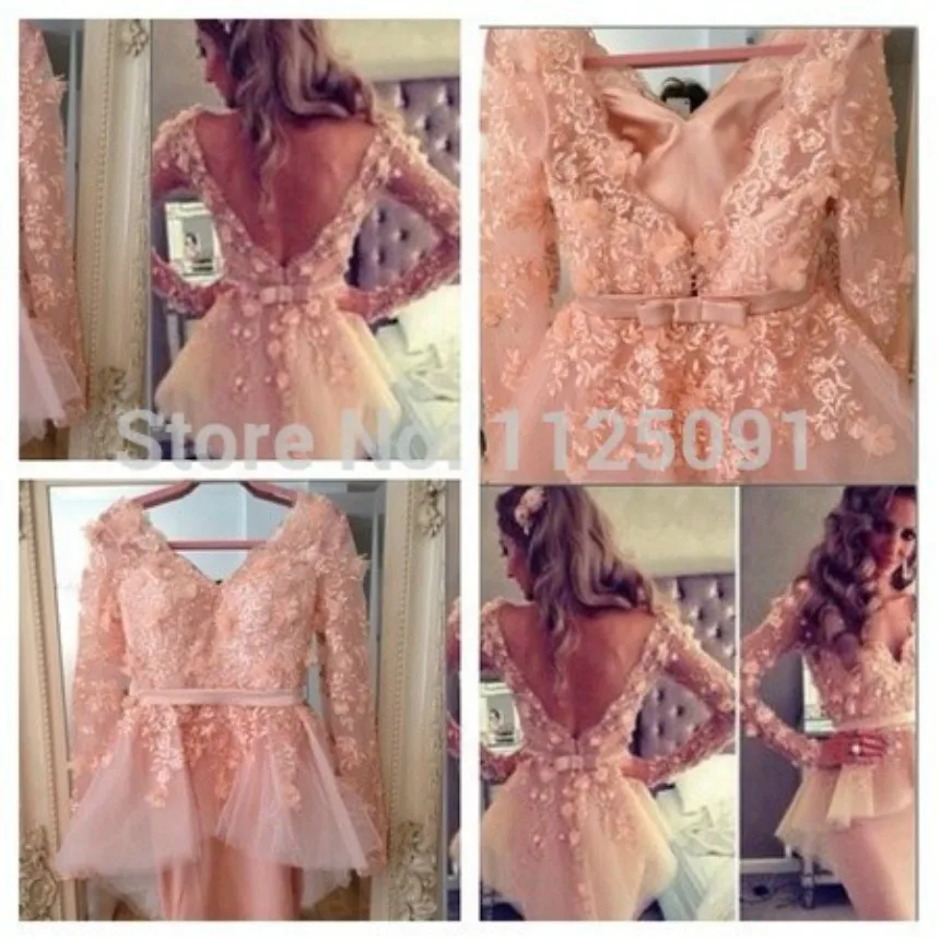 Custom Size Celebrity Dress Long sleeve V-neck Myriam fares friend Tube Knee Length Evening Prom Gowns | Свадьбы и торжества