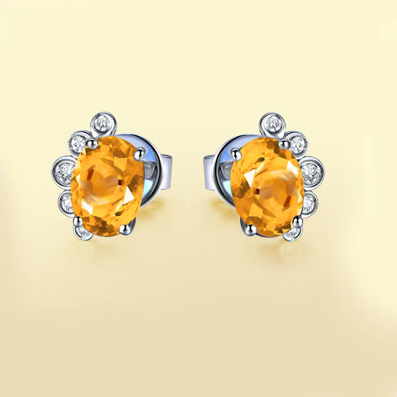 AINUOSHI натуральный цитрин цветок серьги 2.5ct овальной огранки драгоценных камней 925 пробы серебряная шпилька серьги Обручение вечерние Для женщин ювелирные изделия