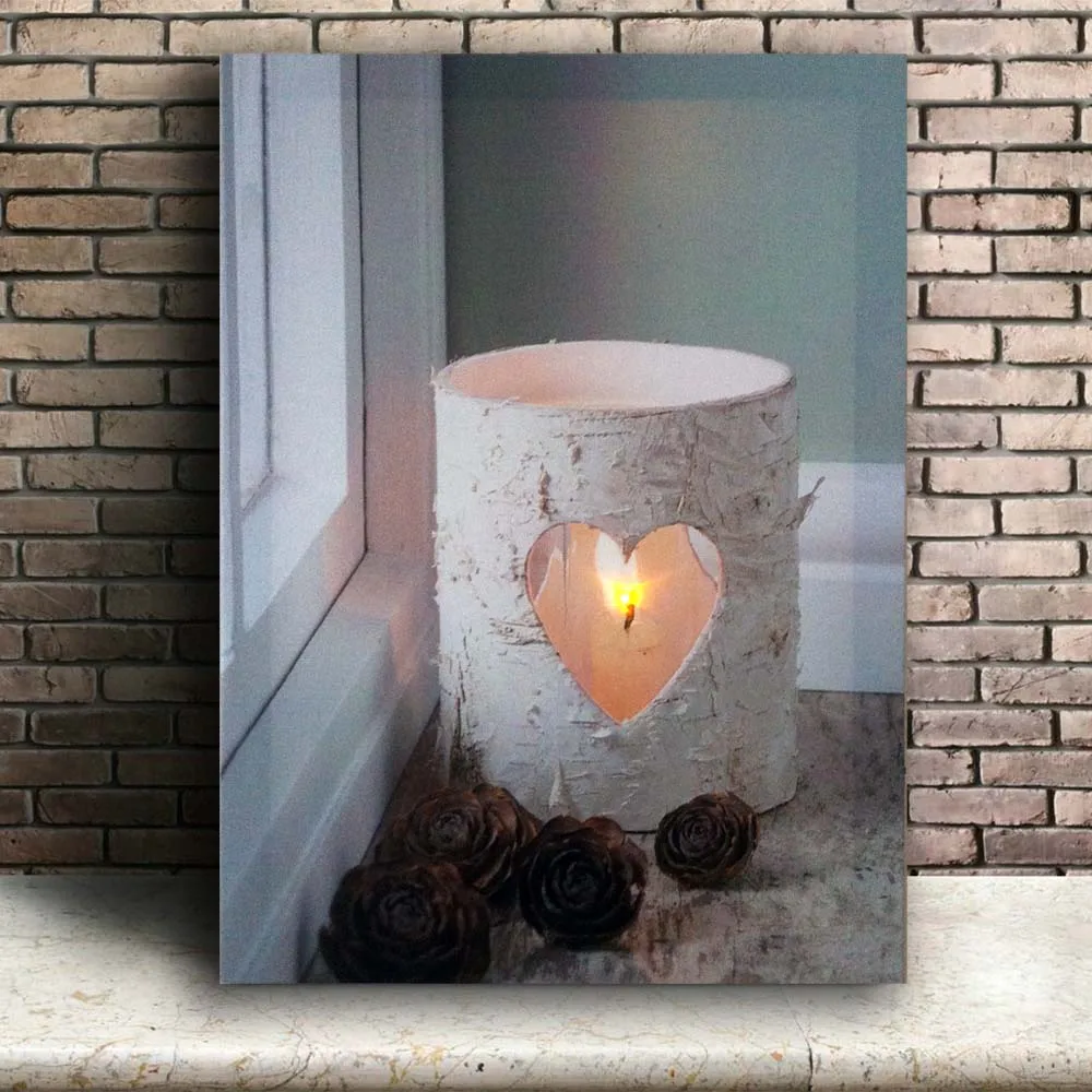 Светящаяся Картина на холсте в форме сердца березовые свечи окно холст принт