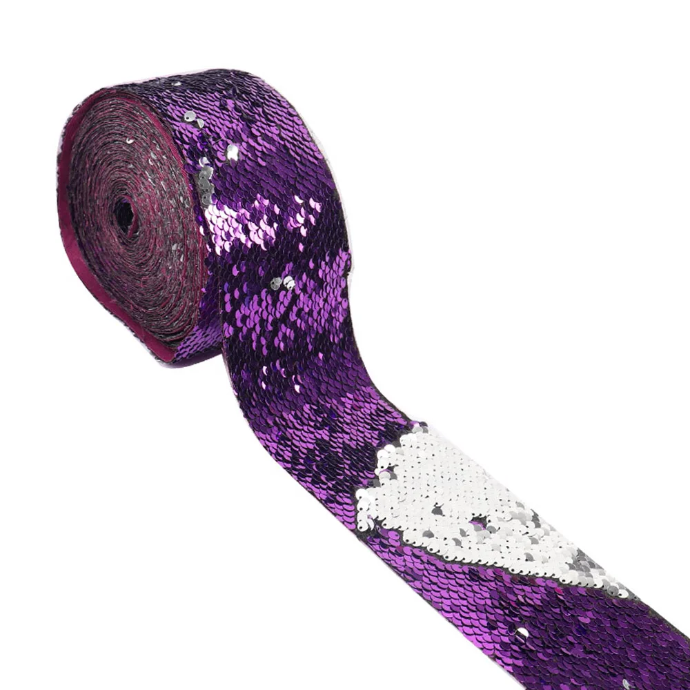 purple x silver 2 года/лот двухцветная Двусторонняя Блестящая лента 75 мм Blingbling ручная работа лента DIY Пояс головной убор материалы Свадебные украшения - Цвет: purple x silver