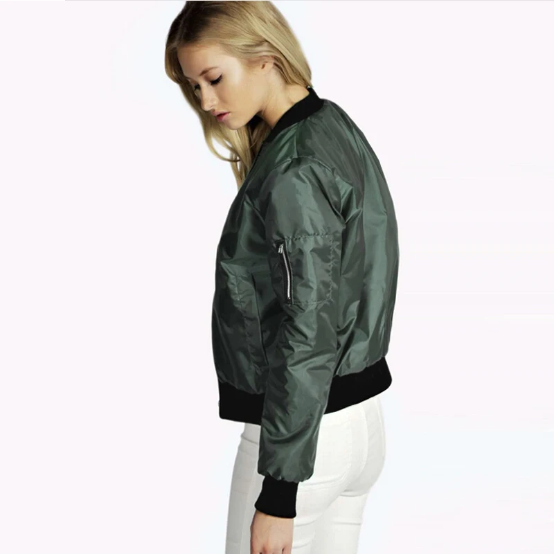 Осенняя мода 2016 г. курточка бомбер для женщин с длинным рукавом одноцветное