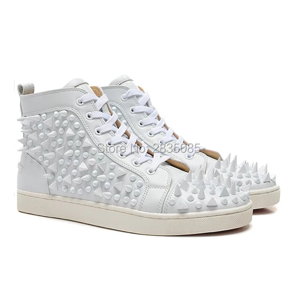 LTTL Black White Gold Mens Trainers Sharp Rivet Studded Casual Botas Rubber Flats Lace Up High Top Spiked Sneakers Man Plus Size | Обувь