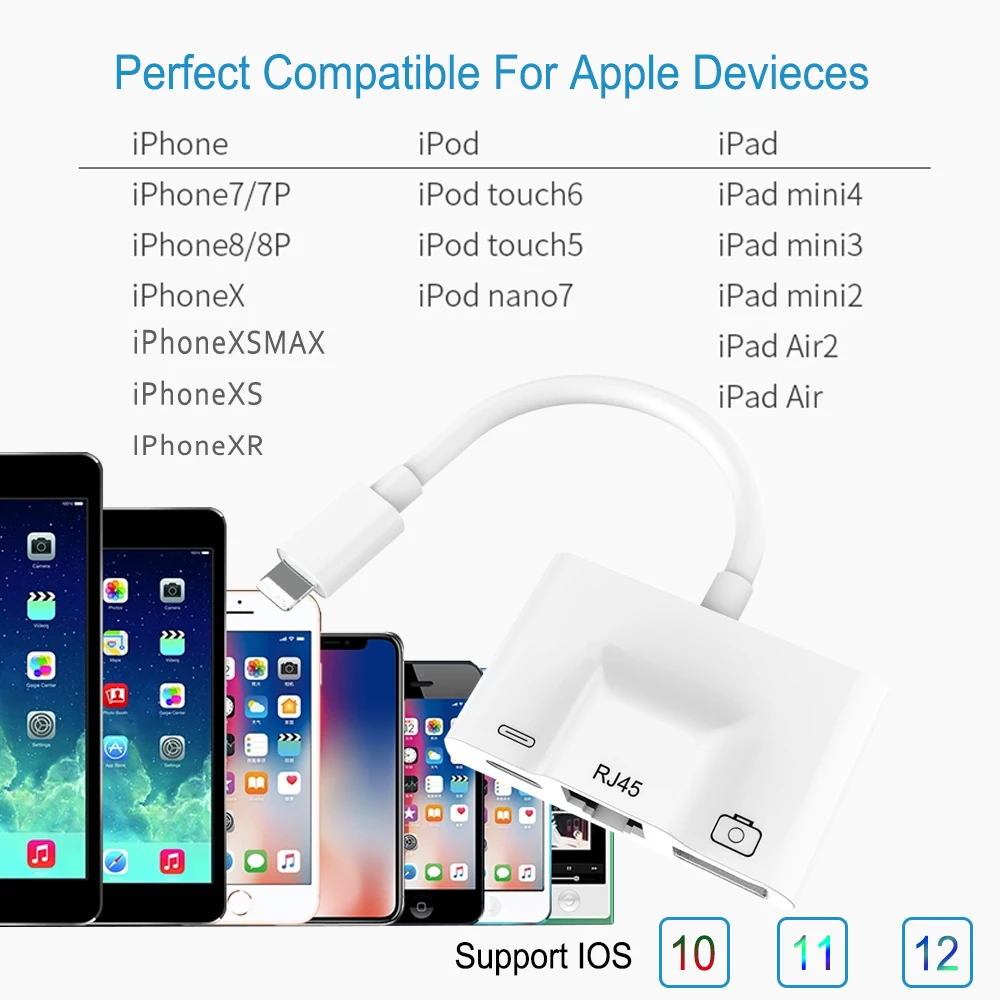 Адаптер для Lightning RJ45 Ethernet LAN проводной сети с USB 3,0 OTG цифровой камеры ридер конвертер для iPhone X/XR/XS/8/7
