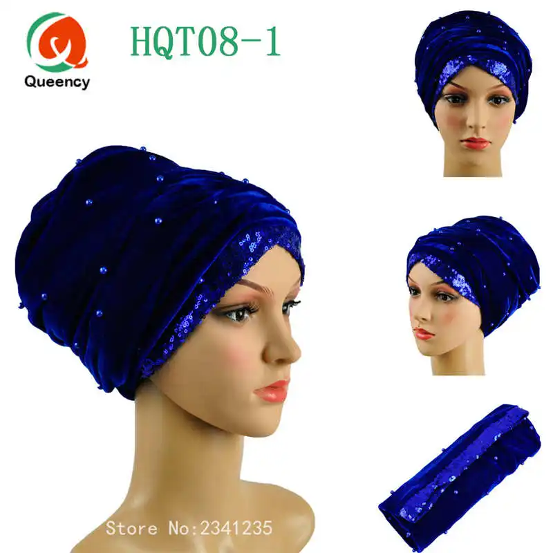 HQT08 Queency тюрбан в стиле геле бусы и пайетки африканские головные уборы ширина 72