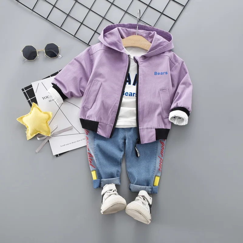 baby sport suit toddler clothing for boys letter print jacket + white t-shirt jeans 3 pieces/set |