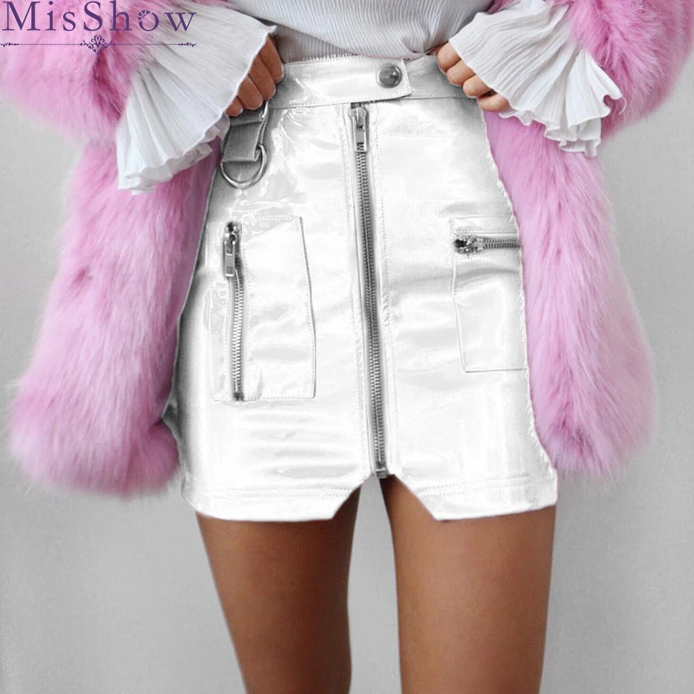 Женская юбка из искусственной кожи с высокой талией элегантная уличная мини на