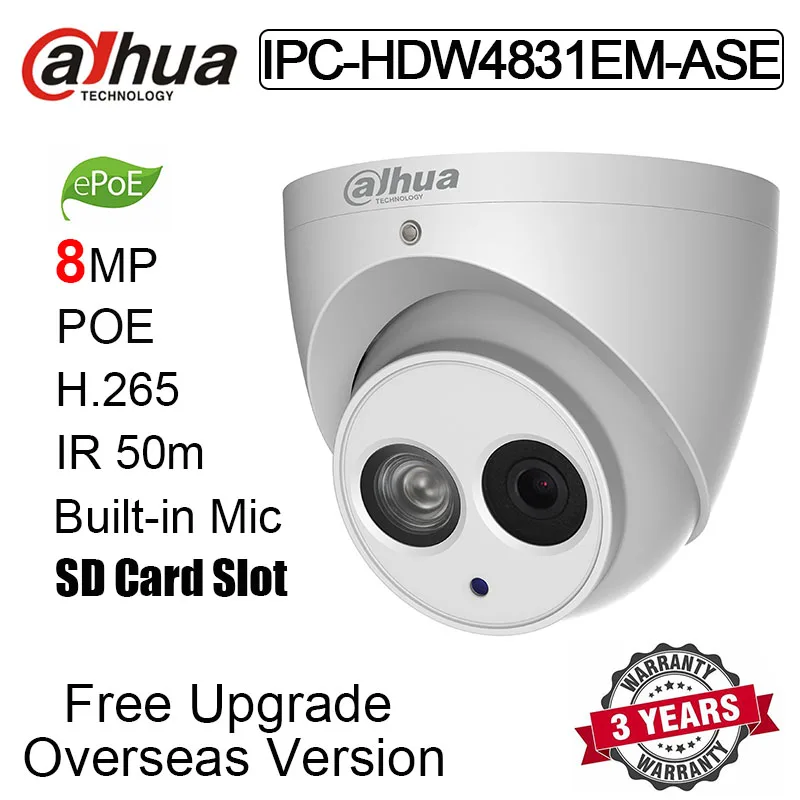 IPC-HDW4831EM-ASE 8MP H.265 POE IP67 IR 50m купольная ip-камера сетевая камера с логотипом |