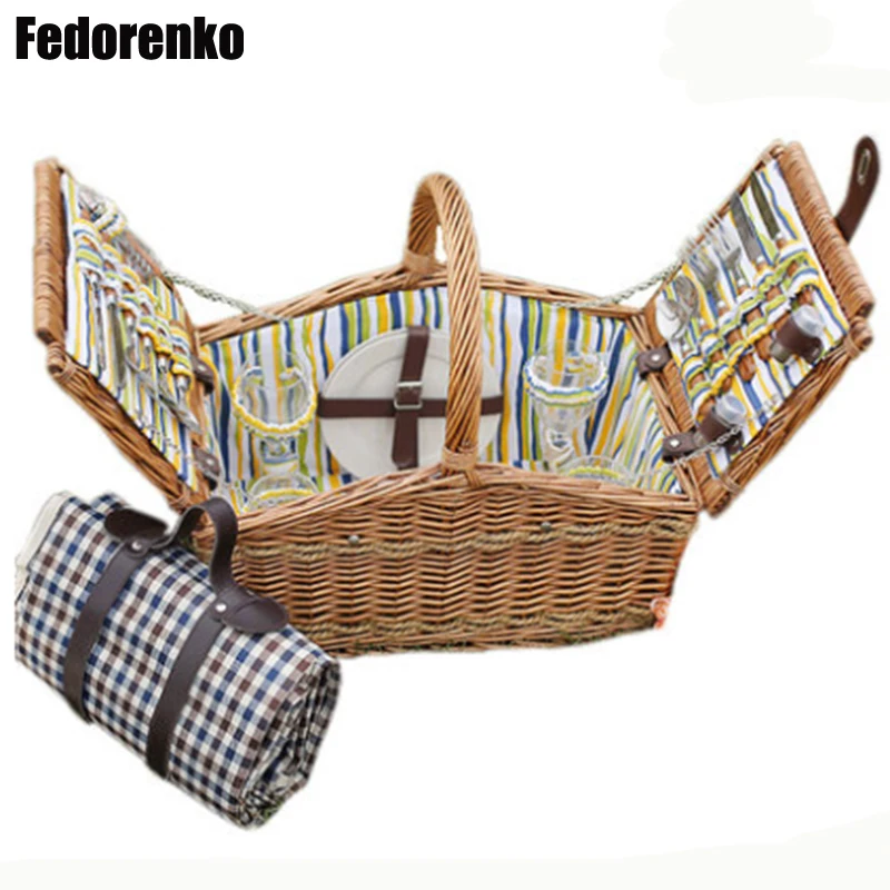 Корзина для пикника на 4 человека плетеная корзина набор премиум класса с