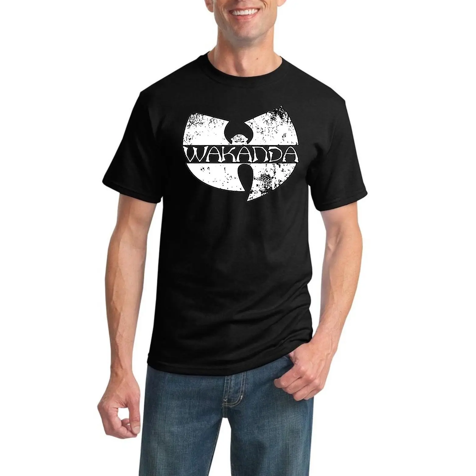 Черная пантера логотип Ву мужские фильм Футболка Graphic Seperhero Tee|Мужские футболки| |