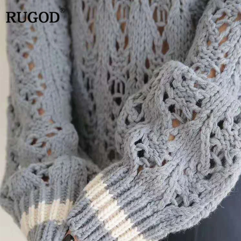 RUGOD 2019 новейший сексуальный ажурный жаккардовый вязаный свитер женский осенний