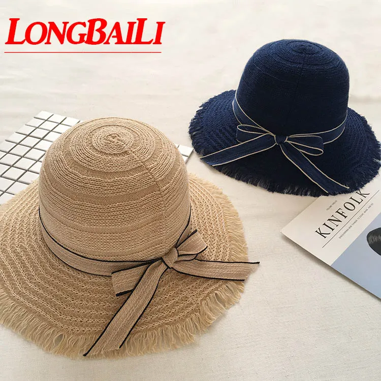 Женский летний складной бант с широкими полями SDDS057 солнечные пляжные шляпы |