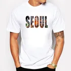 Мужская хлопковая футболка BLWHSA, белая Повседневная футболка с принтом в южнокорейском столице Сеула, с круглым вырезом, для лета