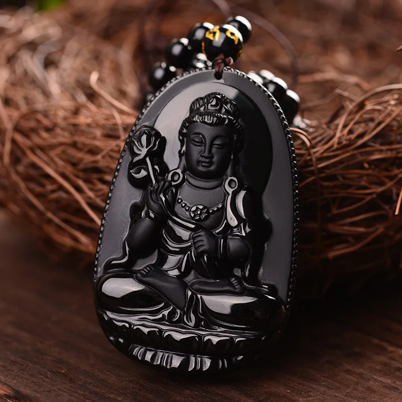 Ожерелье с подвесками Mahasthamaprapta Bodhisattva ювелирное изделие из черного обсидиана