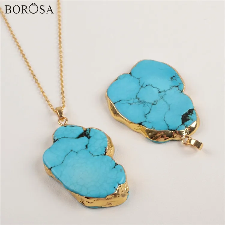 BOROSA Золотой/Серебряный цвет необычный Синий Бирюзовый говлит кулон с металлической цепочкой женское мужское ожерелье