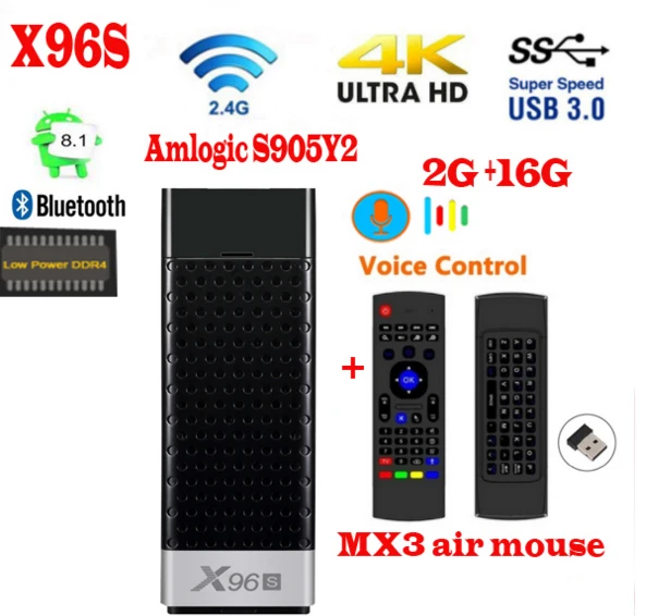 16g mx3 VOICE ТВ-палка X96S android 8,1 amlogic s905Y2 H.265 2,4/5G wifi BT4.2 ядро 64 бит cortex a53 Мини ПК x96 max мини - Цвет: 16g mx3 VOICE