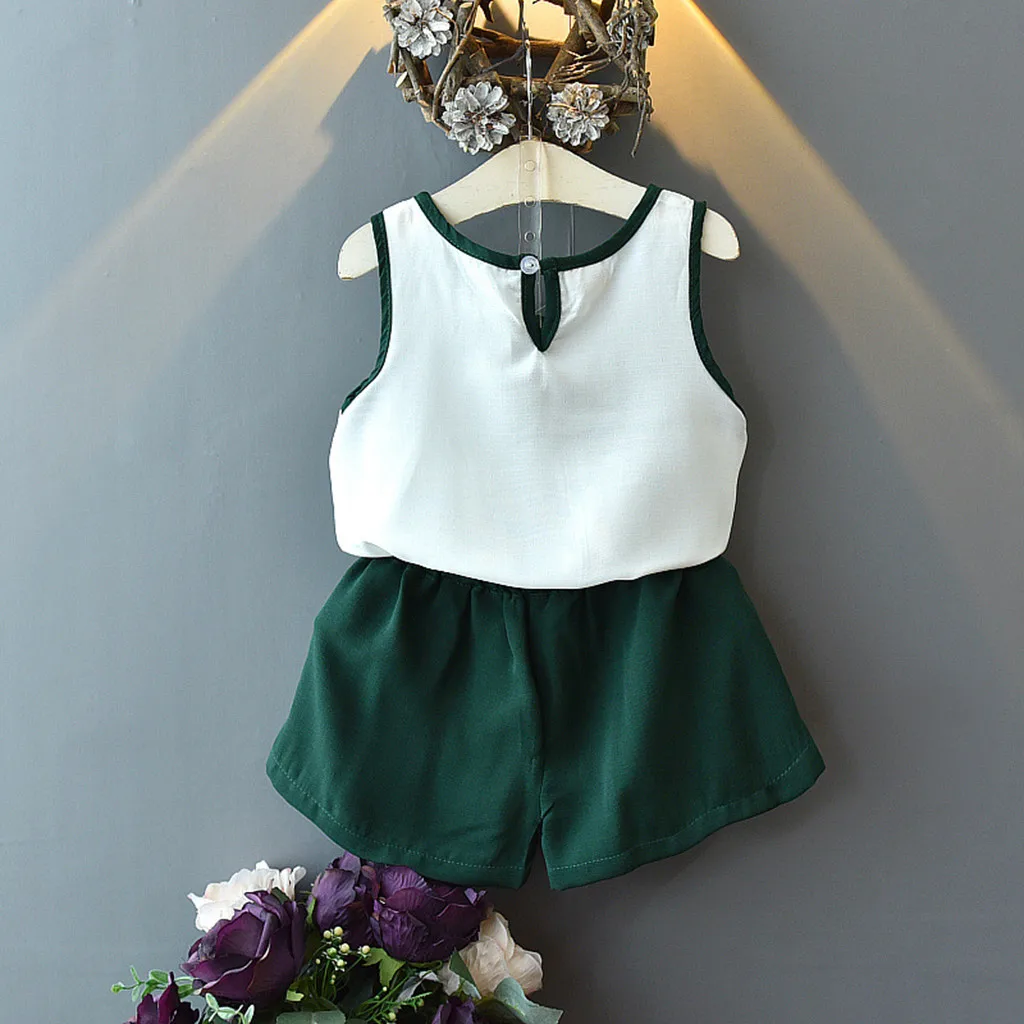 Летний простой костюм новинка 2019 одежда для маленьких девочек жилет с бантом