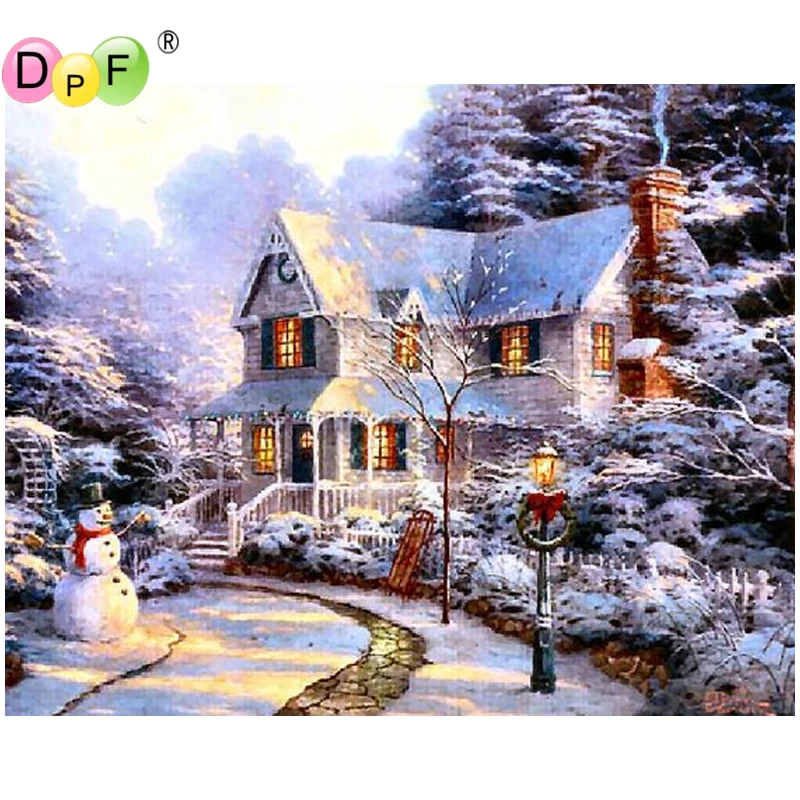DPF DIY Снежный дом полностью Квадратный бриллиант 5D картина вышивка крестиком