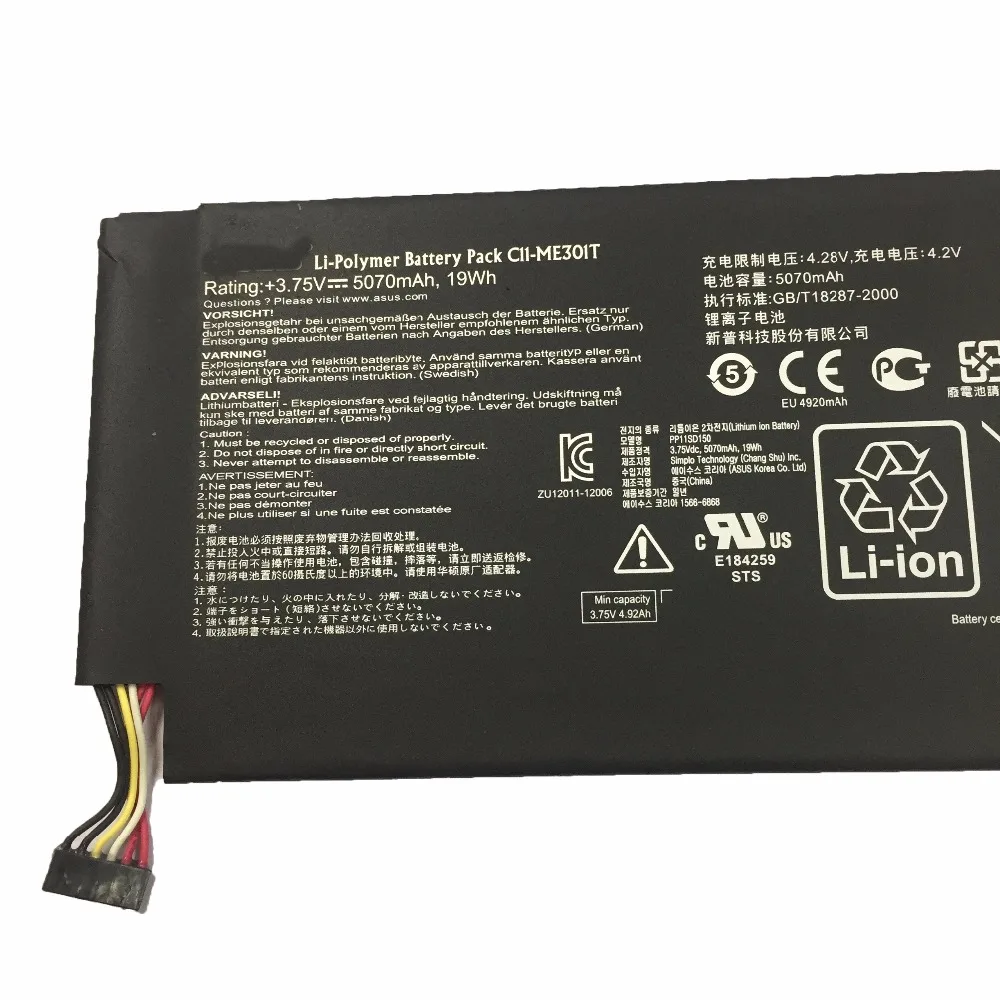 3 75 V 19WH 5070Mah Новый оригинальный C11-ME301T планшетный Аккумулятор для ASUS Memo Pad Smart K001 10 1