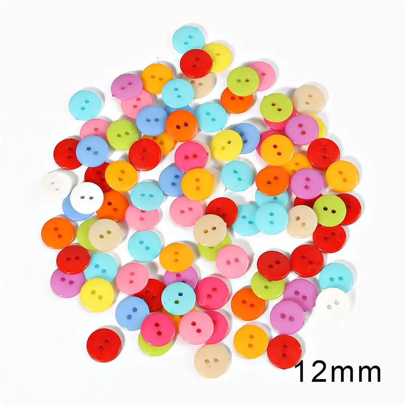 12mm 100pcs В переменного тока, 50-200 шт. Детские швейные пуговицы Пластик одежда инструменты 6/9/10/11/12/15/20 мм 2 круглых отверстия Форма случайный цвет одежды аксессуары - Цвет: 12mm 100pcs