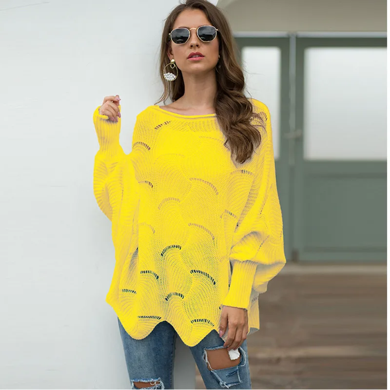 Sweater Woman Hollow Out Knitting Pullover Loose Casual O Neck Large Size Abrigos Mujer Invierno 2019 Ez* | Женская одежда