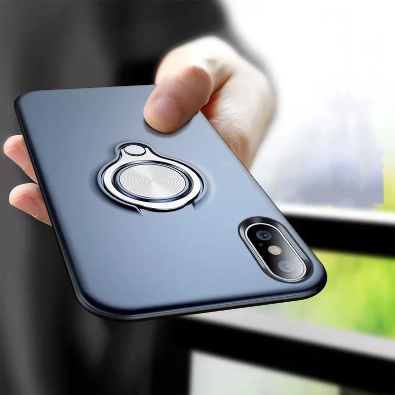 Phone Case For iPhone XS MAX XR X Luxury Finger Ring Holder 6 6S 7 8 Plus Solid Color Hard Kickstsand Cover | Мобильные телефоны и