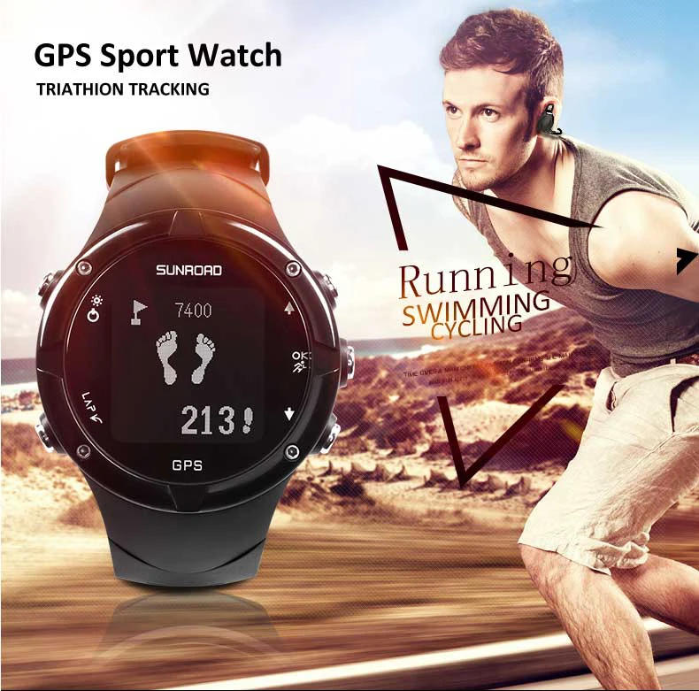 SUNROAD, gps, мужские цифровые часы с пульсом, барометр, альтиметр, для плавания, для бега, водонепроницаемые, компас, спортивные наручные часы