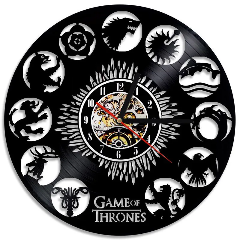1 Большие настенные часы Klok Игра престолов виниловая запись настенные часы дизайн 3d украшения часы с подвеской искусство домашний декор 12 дюймов - Цвет: 1