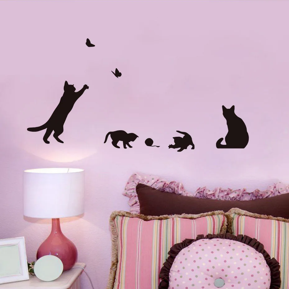 Cat Dog and Butterfly Wall Sticker Art Vinyl Dachshund Decal for Kids Nursery Room Decor Funny Home Removable DIY Wallpaper Gift | Дом и сад