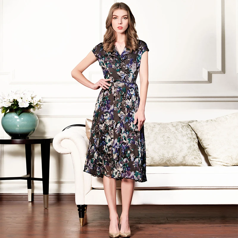 Двухслойная сетка шелковое платье летний короткий рукав большой длинный размер