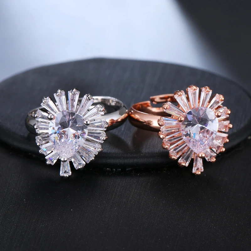 Emmaya Brand Fashion Simple Charm Two Colors AAA Cubic Zircon Water Drop Rings For Women Popular Jewelry Wedding Party Gift | Украшения и