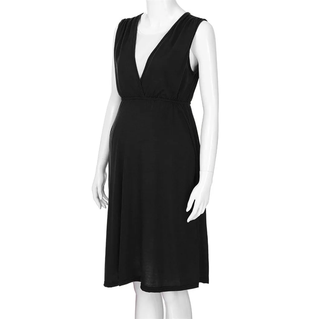 LONSANT платье для беременных женщин трапециевидной формы; Туника до колена; платье для беременных женщин с высокой талией; летнее Повседневное платье без рукавов для беременных