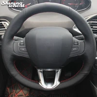 shining wheat black artificial leather car steering wheel cover for peugeot 2008 peugeot 208