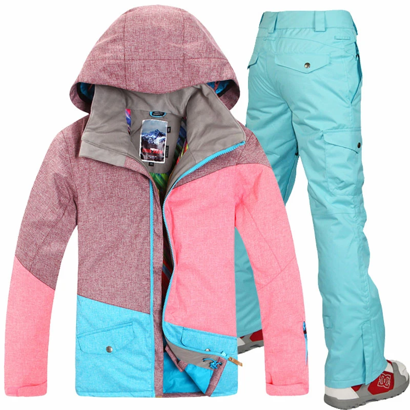 

Free shipping New Winter Gsou Snow Snowboarding Set Women Waterproof Windproof Women Ski Suit Snowboard Jacket and Pants