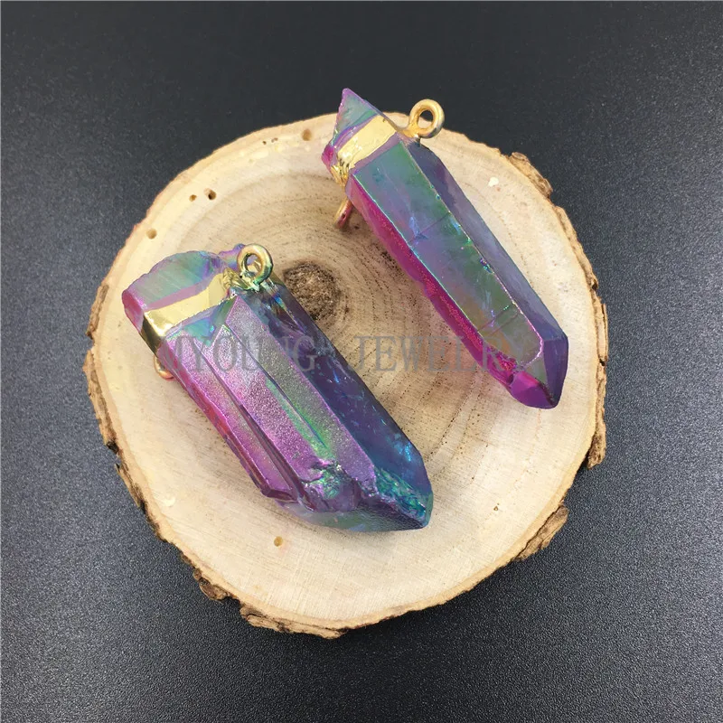 MY0791 необработанный Кристальный кварц титановая Радужная подвеска в форме столба