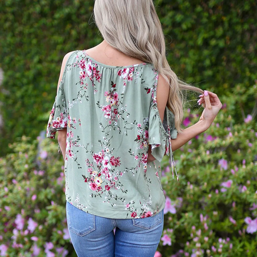 Женская блузка без бретелек с открытыми плечами шифоновая оборками и v образным