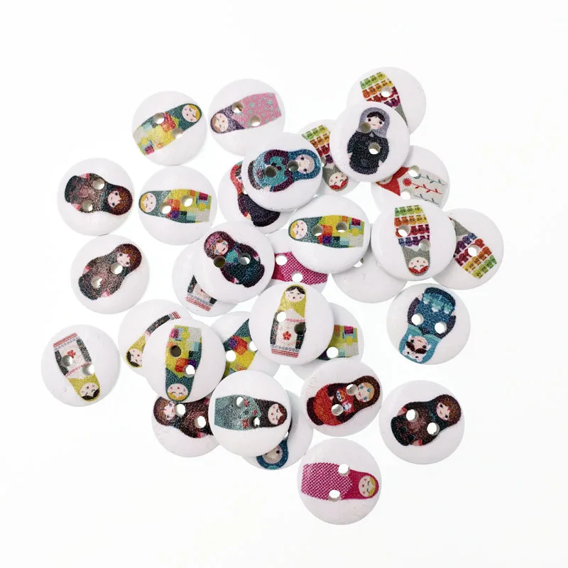 100 шт. модные объемные смешанные деревянные кнопки русские куклы Швейные