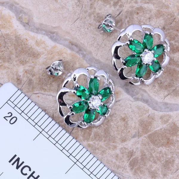 Невероятный зеленый кубический цирконий Посеребренные Ювелирные наборы серьги