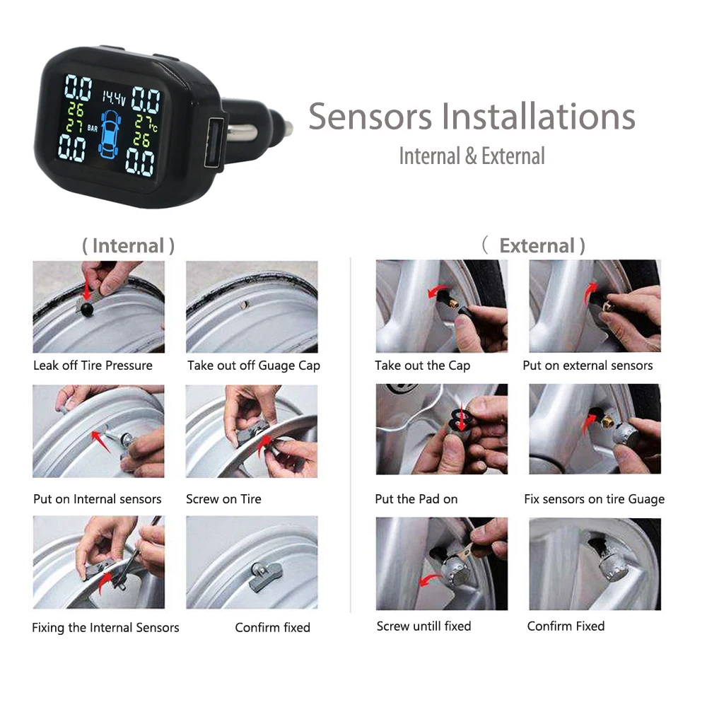 EANOP C400 автомобильный TPMS монитор давления в шинах в реальном времени внешний датчик давления в шинах цифровой ЖК-дисплей Макс 6,0 бар