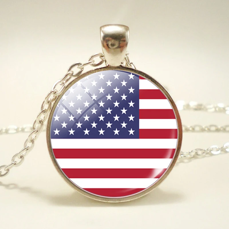 Fashion Necklace Flag USA UK Brazil Israel Australia Russia Spain Glamour Glass Convex Dome Punk Women Men Souvenir Gifts | Украшения и
