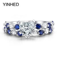 yinhed original with 18krgp stamp gold filled rings sets heart diamant bleu cz stones engagement wedding jewelry for women zr634