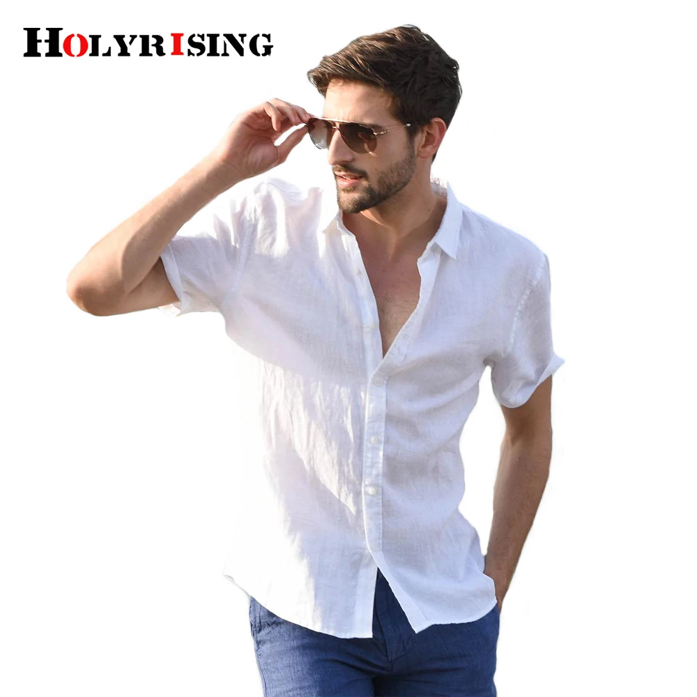 Holyrising Camisa Social Masculina мужская рубашка из 100% льна Тонкая Повседневная с квадратным