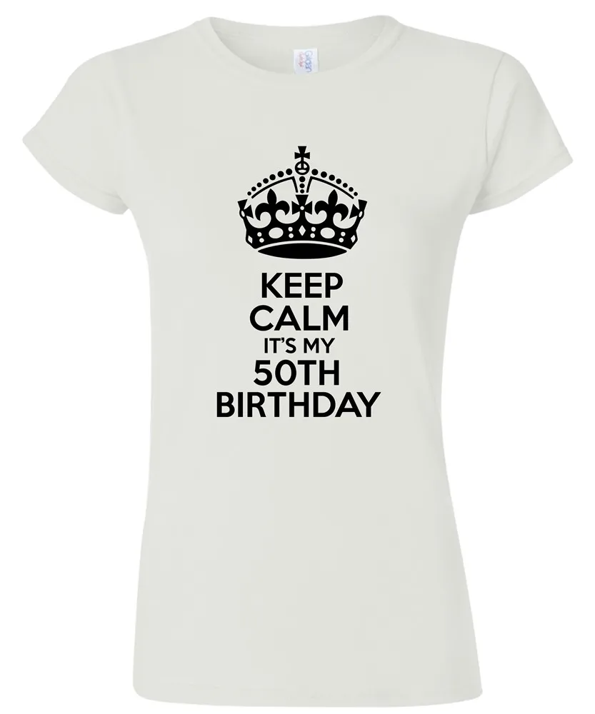 Мужская и Женская Футболка Keep Calm It's My 50Th Birthday забавная с принтом Humour 50 лет