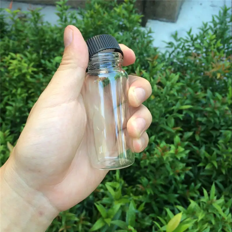 

37*90*24mm 65ml Glass Bottles With Plastic Screw Cap Transparent Empty Glass Gift Bottles Jars Black Lid 12pcs Free Shipping