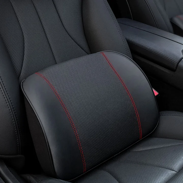 Black lumbar support Высококачественная Автомобильная подушка из натуральной кожи с эффектом памяти, подголовник для шеи, подголовник, подушка для поясницы, подушка для поддержки, черный, коричневый, бежевый - Цвет: Black lumbar support