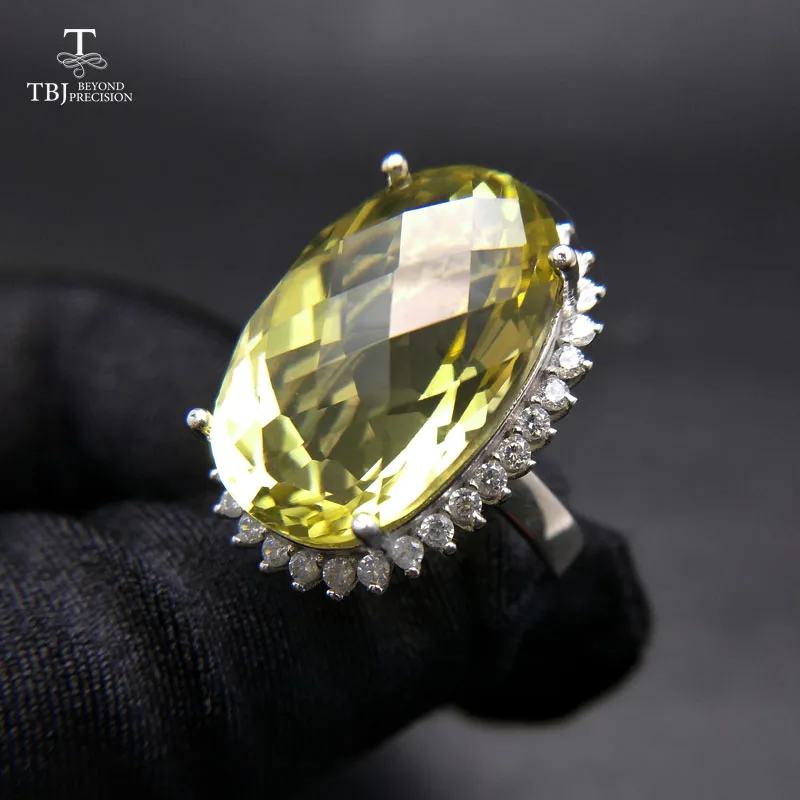 Lemon quartz TBJ, Exta, большие, 20 карат, лимонный кварц, драгоценные камни, вечерние, "ловля глаз", кольцо, серебро 925 пробы, как день рождения, свадебные, вечерние, подарок с ювелирной коробкой - Цвет камня: Lemon quartz