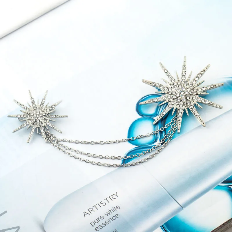 Хрустальные двойные Броши звезды звенья цепи брошь Снежинка булавки золотого