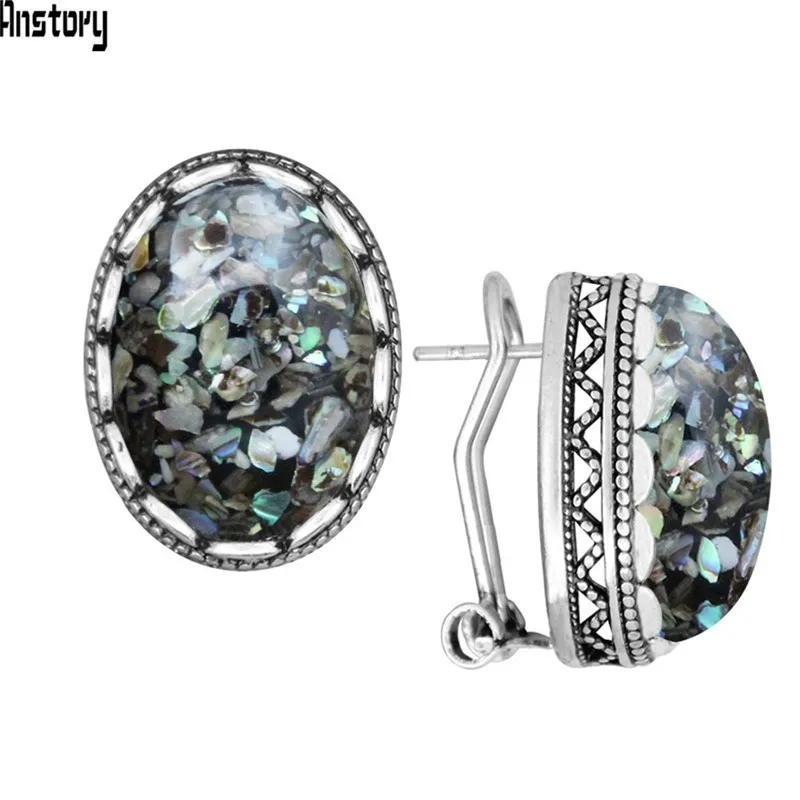 Серьги гвоздики женские винтажные Овальные с имитацией амара и пчелиного воска