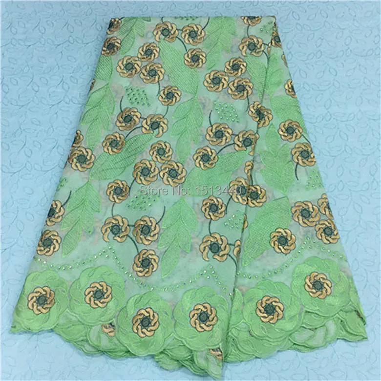 (5yards/lot) NCF1342 New arrival African cotton material lace fabric with rhinestones for wedding pretty Swiss voile | Дом и сад